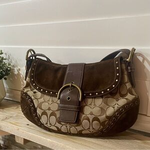 Coach Y2K Vintage Signature Jacquard Shoulder Bag Leather handbag
